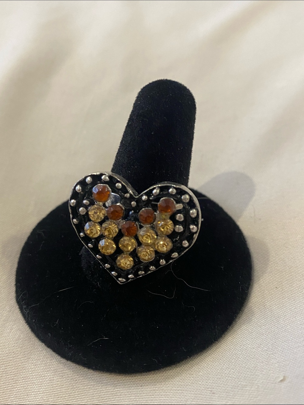 Heart-Shaped Cocktail Ring with Amber and Yellow Stones in Black Setting
